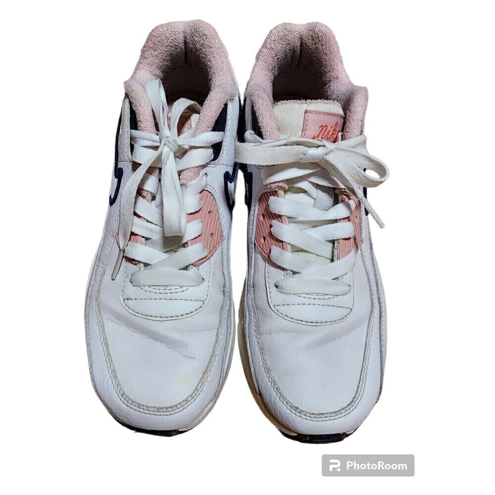 Nike Air Max 90 LTR SE White Pink Glaze Sneakers Youth Size 6Y Leather Lace-Up C